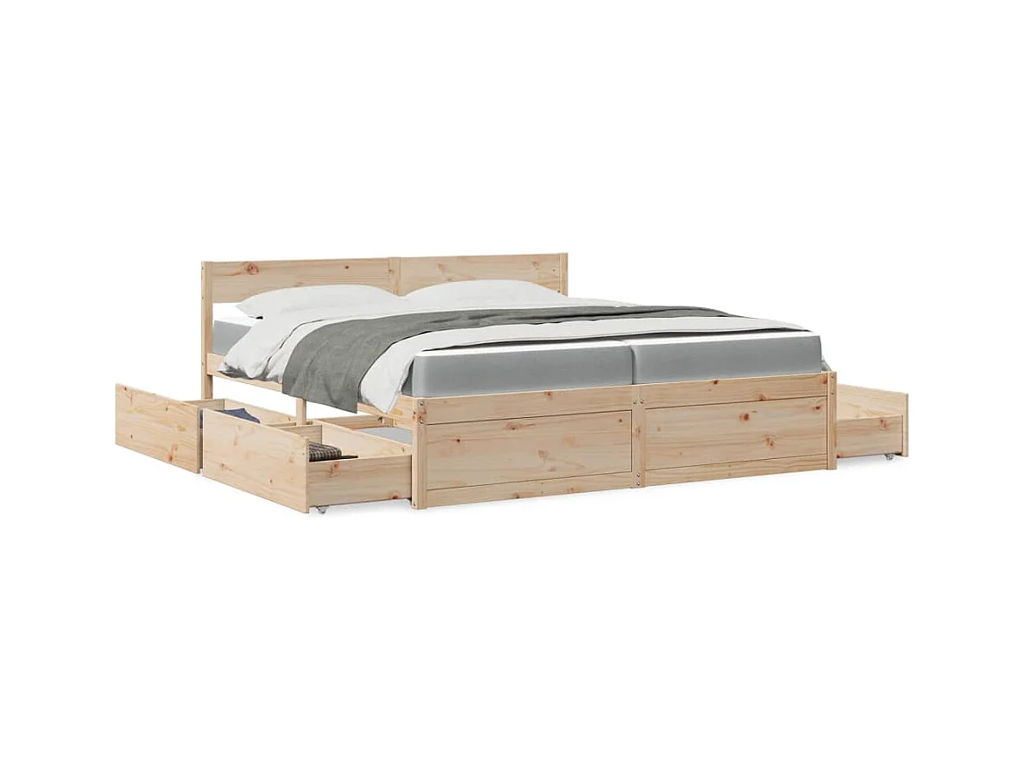 Lit avec tiroirs et matelas 200x200 cm bois massif de pin