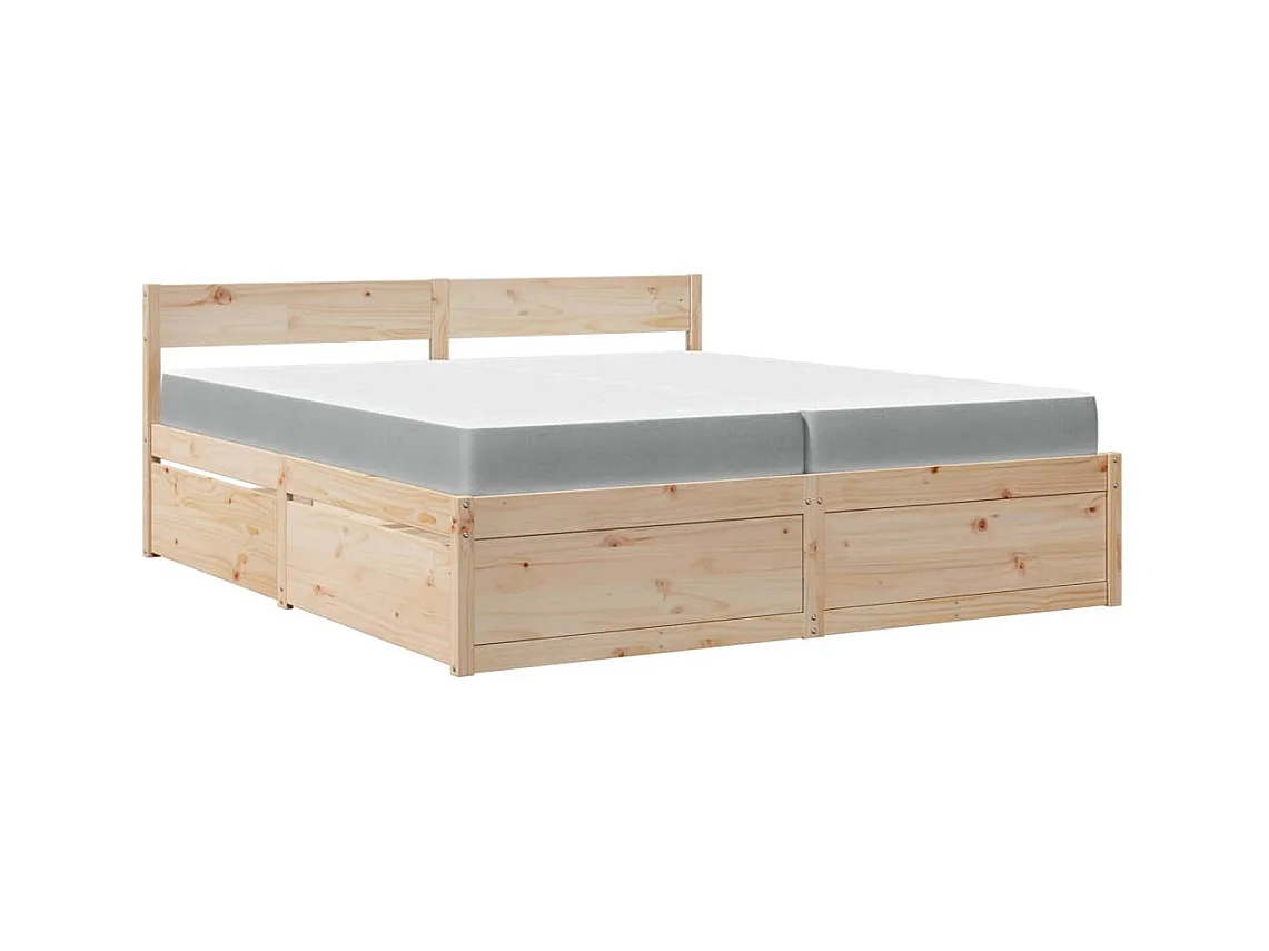 Giroletto Cassetti e Materasso 200x200 cm Legno Massello Pino