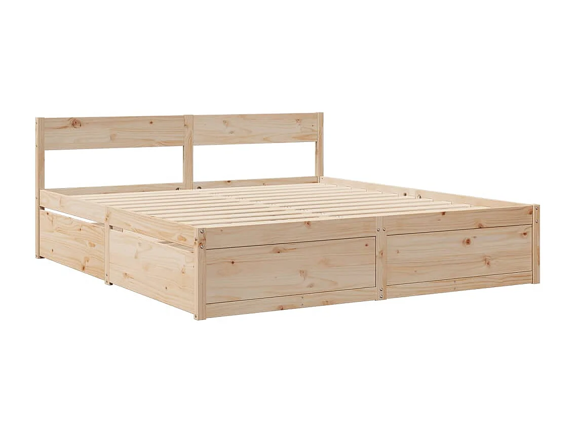 Giroletto Cassetti e Materasso 200x200 cm Legno Massello Pino