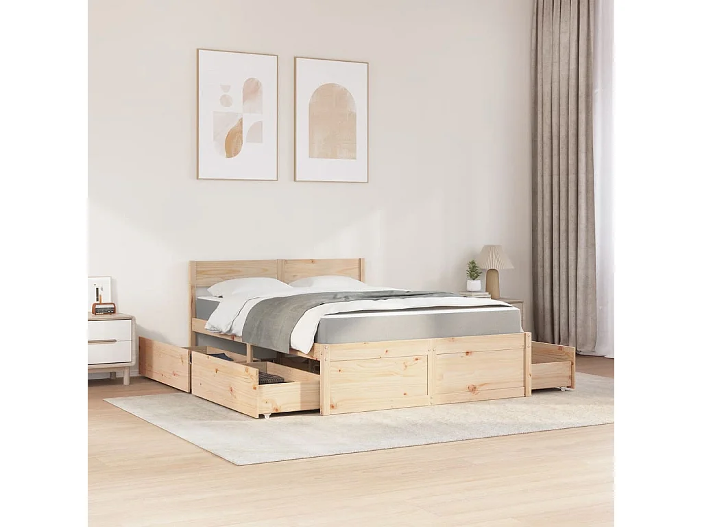 Cama con cajones y colchón madera maciza de pino 120x190 cm