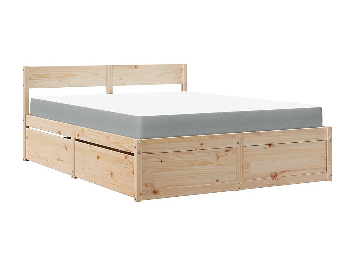 Lit avec tiroirs et matelas 140x200 cm bois massif de pin