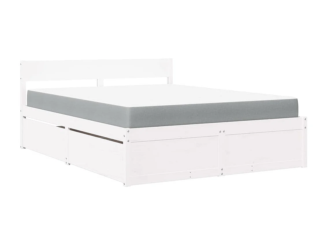 Letto Cassetti e Materasso Bianco 160x200cm Legno Massello Pino