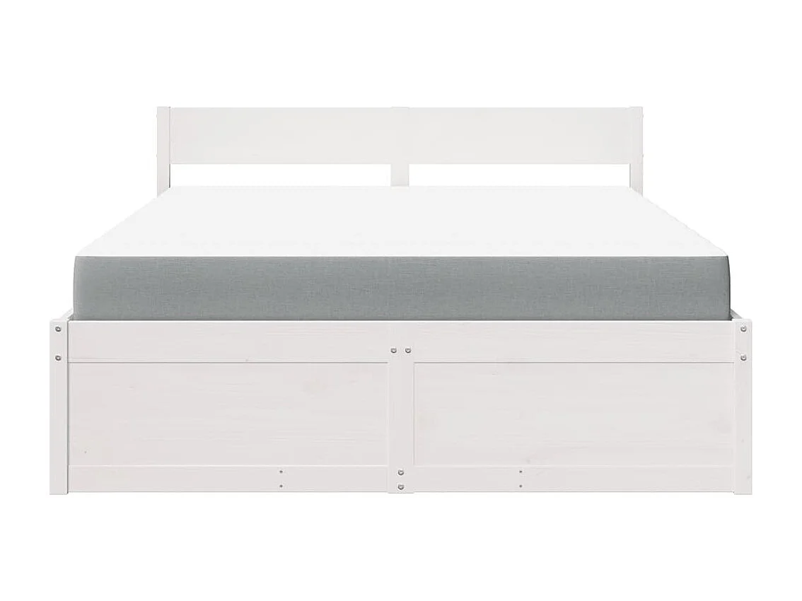 Letto Cassetti e Materasso Bianco 160x200cm Legno Massello Pino