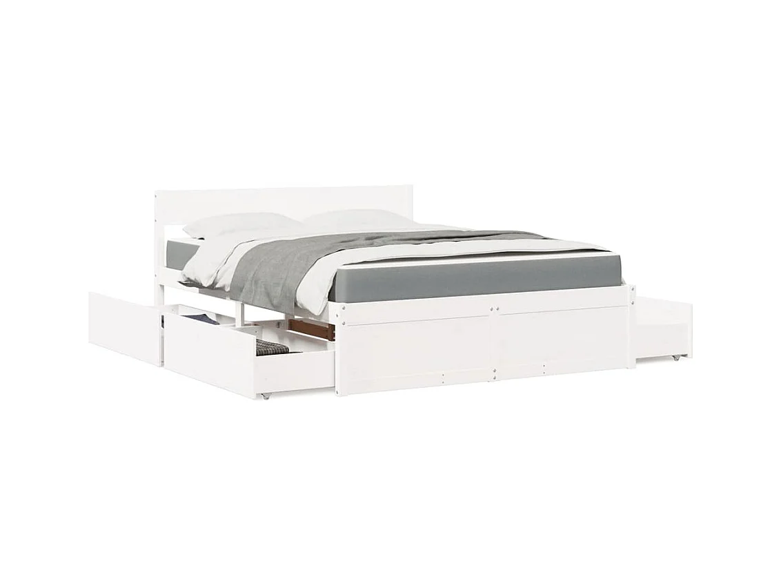 Lit avec tiroirs et matelas blanc 160x200 cm bois massif de pin