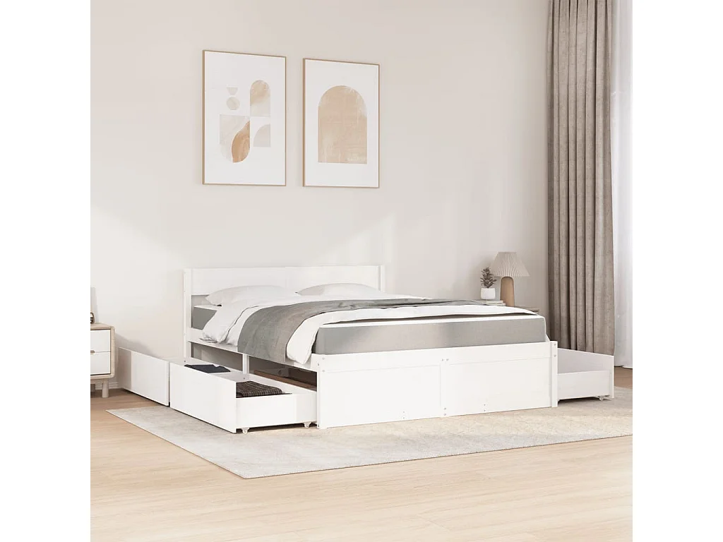 Cama com gavetas e colchão 160x200 cm pinho maciço branco