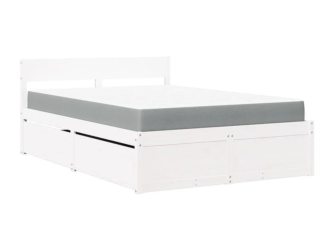 Lit avec tiroirs et matelas blanc 140x190 cm bois massif de pin