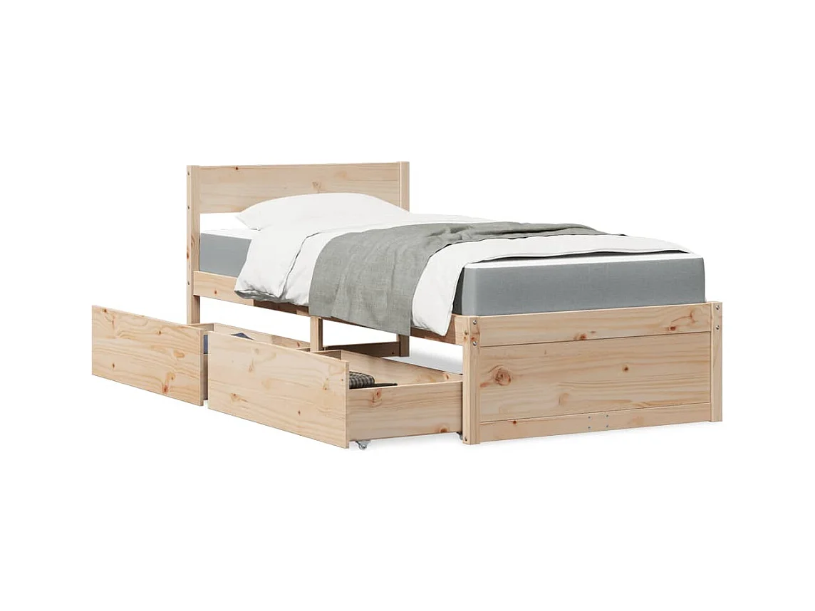 Bett mit Schubladen und Matratze 90x190 Massivholz Kiefer
