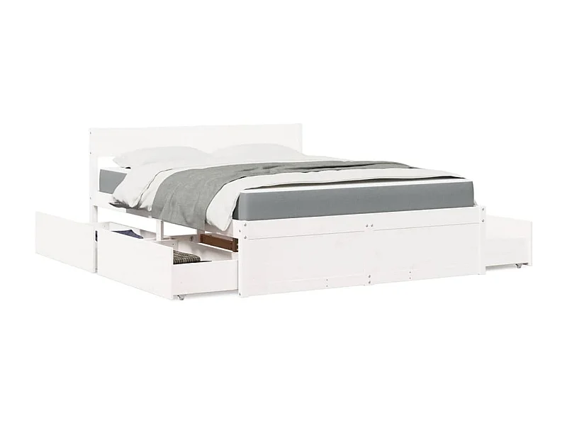 Lit avec tiroirs et matelas blanc 140x200 cm bois massif de pin