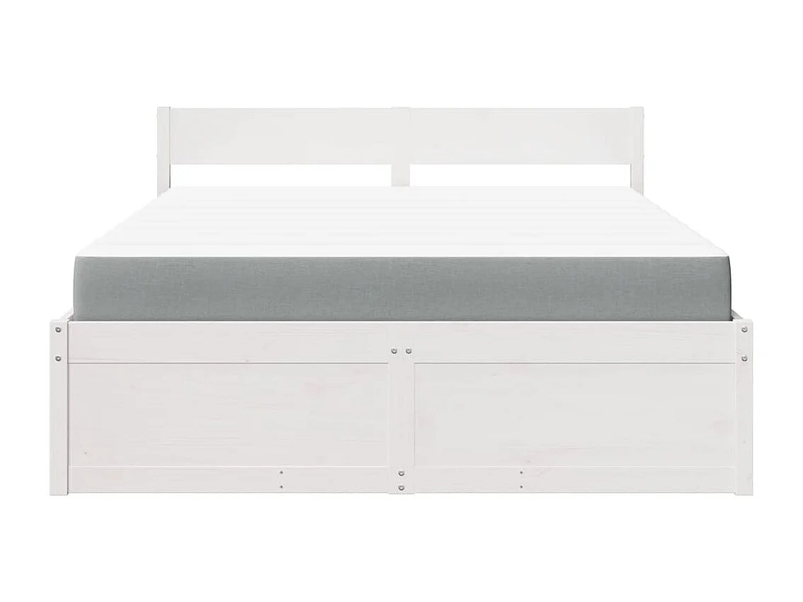 Letto Cassetti e Materasso Bianco 140x200cm Legno Massello Pino