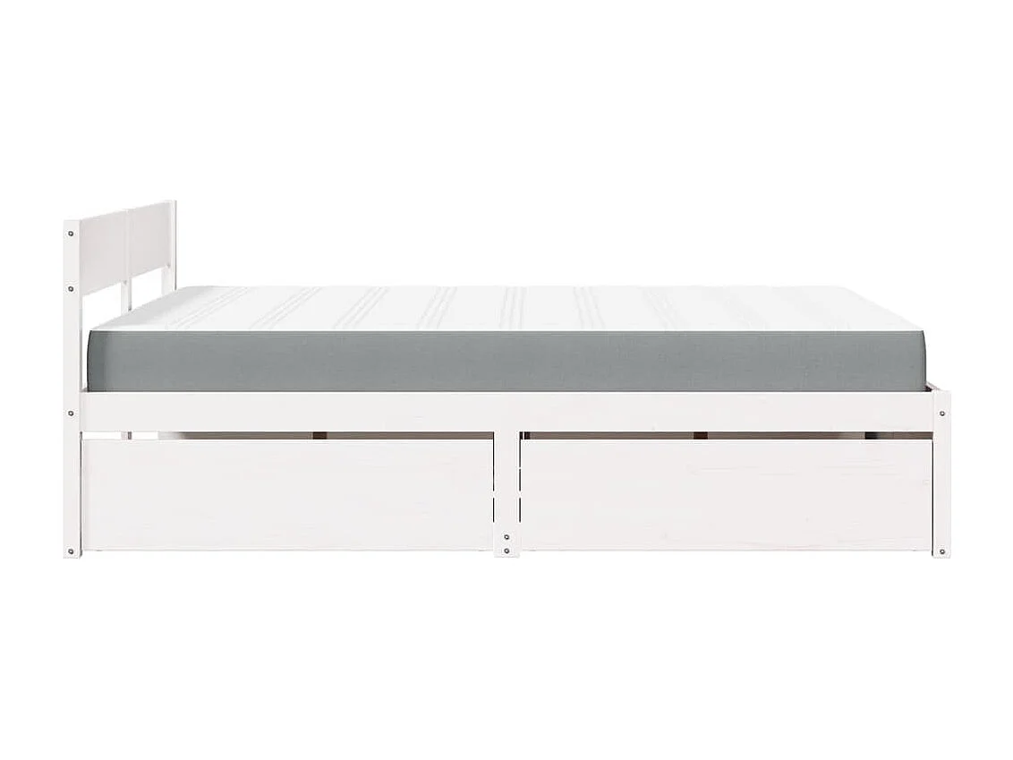 Letto Cassetti e Materasso Bianco 140x200cm Legno Massello Pino