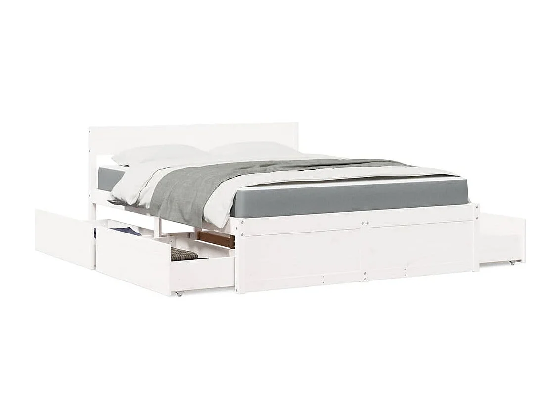 Lit avec tiroirs et matelas blanc 140x200 cm bois massif de pin