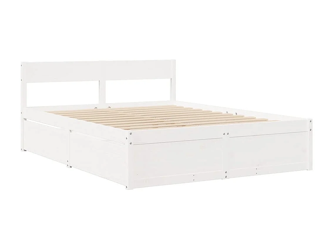 Lit avec tiroirs et matelas blanc 140x200 cm bois massif de pin