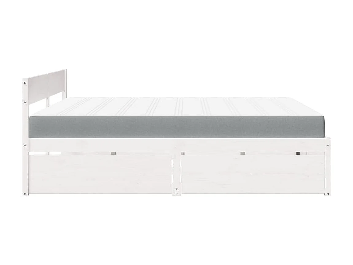 Letto Cassetti e Materasso Bianco 180x200cm Legno Massello Pino
