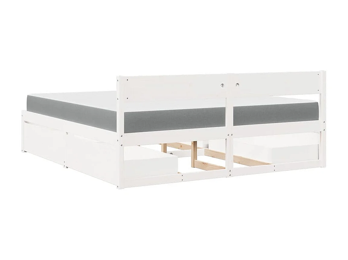 Letto Cassetti e Materasso Bianco 180x200cm Legno Massello Pino