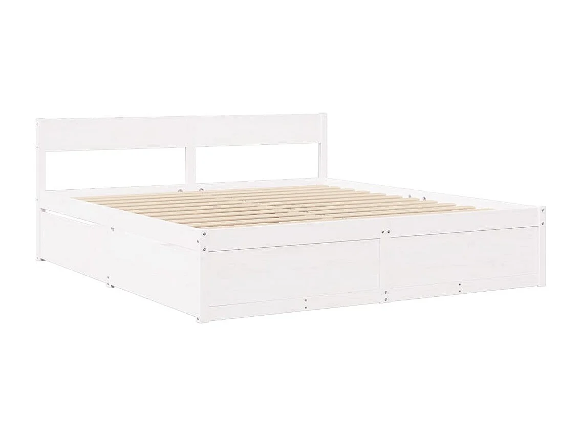 Letto Cassetti e Materasso Bianco 180x200cm Legno Massello Pino