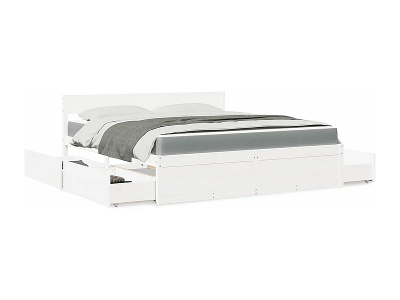 Lit avec tiroirs et matelas blanc 180x200 cm bois massif de pin