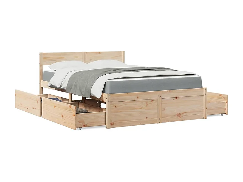 Lit avec tiroirs et matelas 120x200 cm bois massif de pin