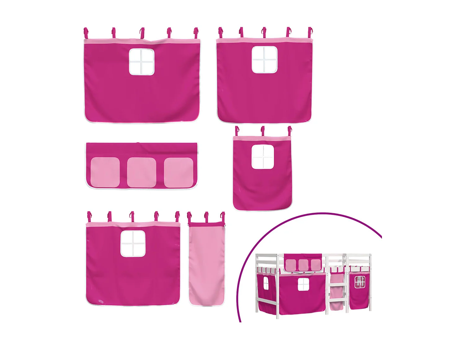 Cama alta p/ criança c/ cortinas 90x200 cm pinho maciço rosa