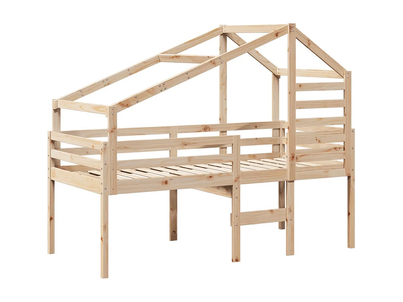 Letto a Soppalco con Tetto 80x200 cm in Legno di Pino