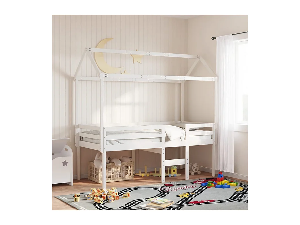 Lit haut sans matelas blanc 90x190 cm bois de pin massif