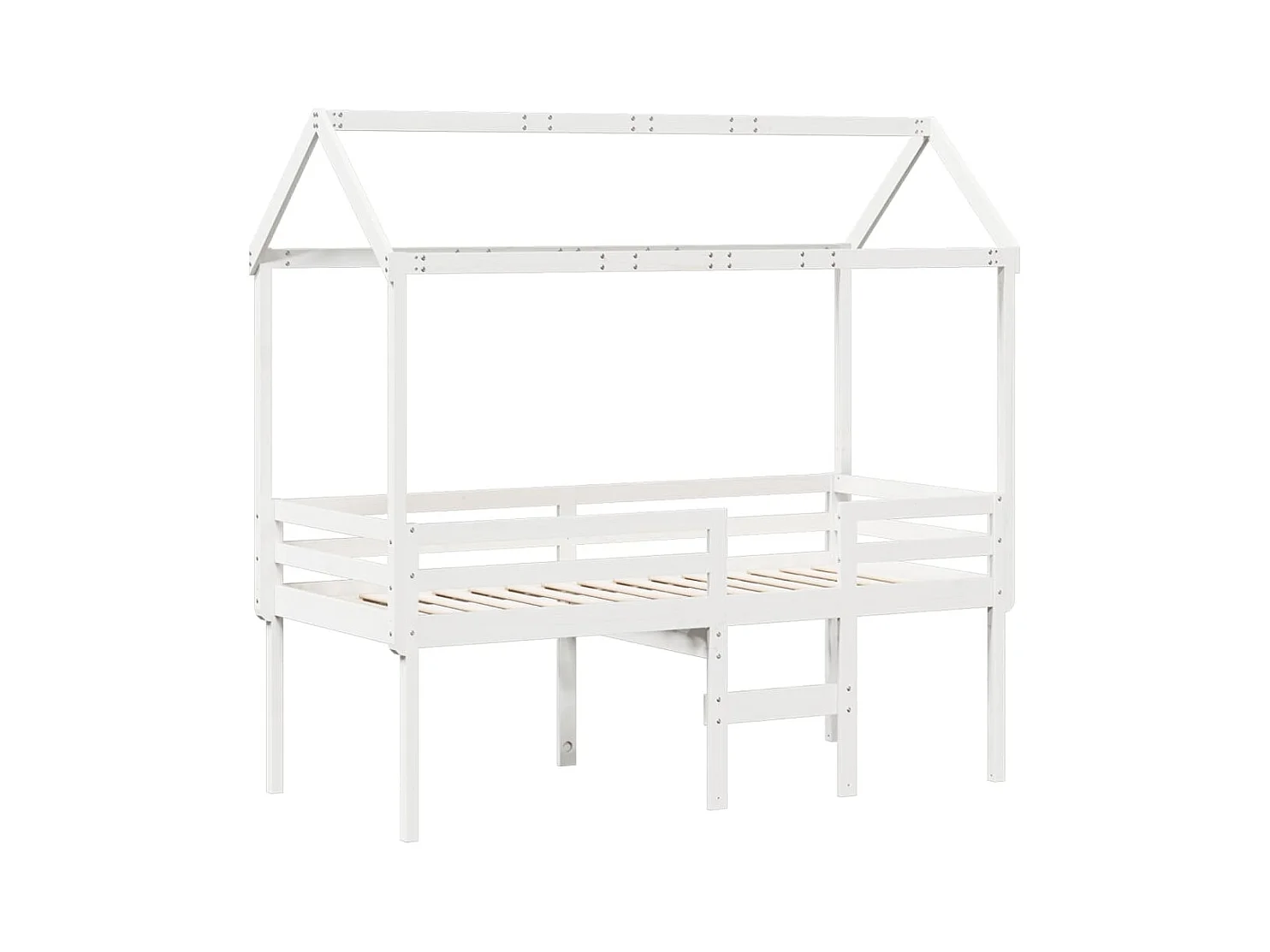 Hochbett mit Dach Weiß 90x190 cm Massivholz Kiefer
