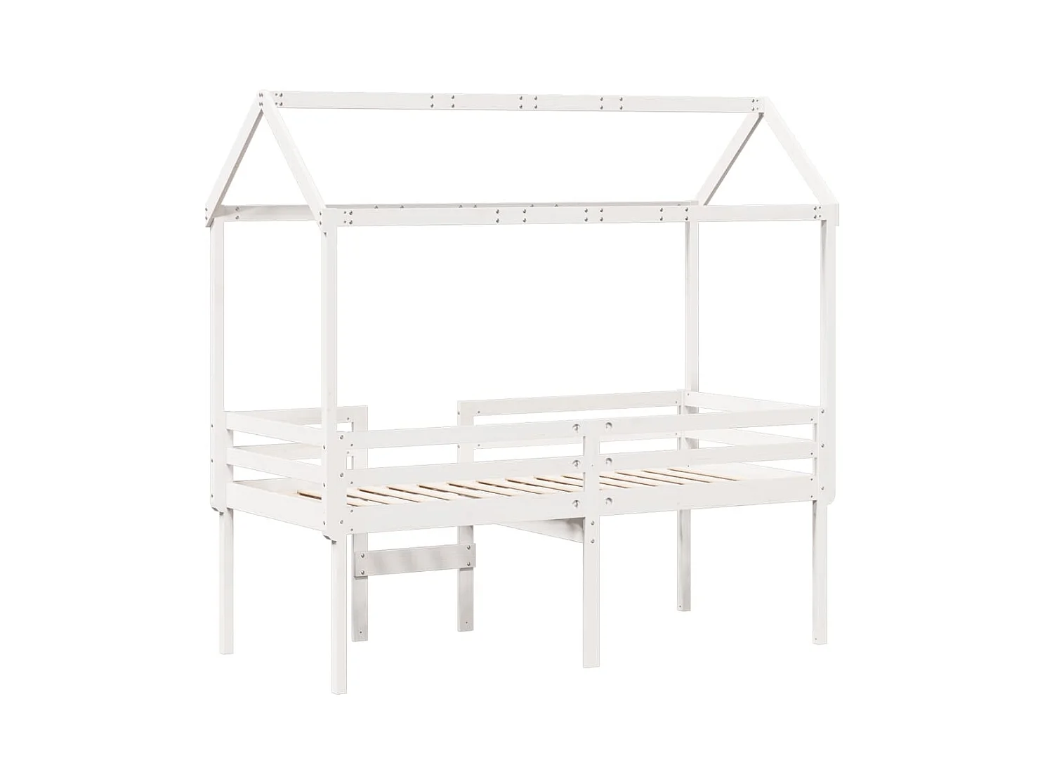 Hochbett mit Dach Weiß 90x190 cm Massivholz Kiefer