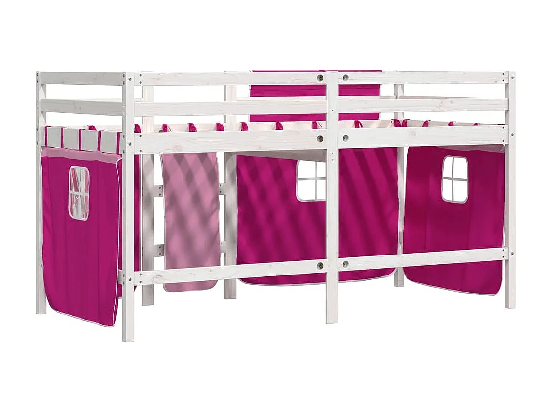 Cama alta p/ criança c/ cortinas 90x190 cm pinho maciço rosa