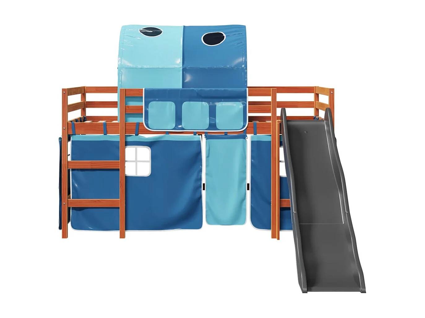 Kinderhoogslaper met tunnel 90x200 cm massief grenenhout blauw