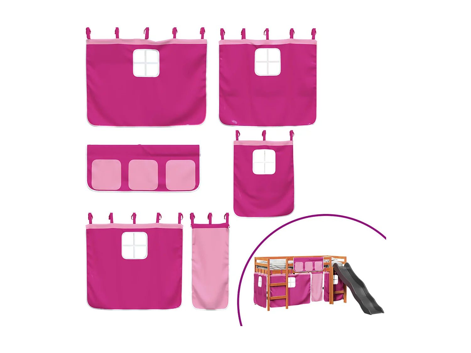 Cama alta p/ criança c/ cortinas 90x190 cm pinho maciço rosa