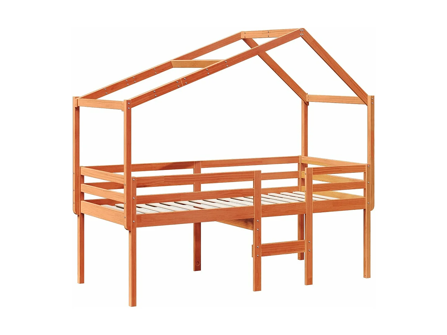 Hochbett mit Dach Wachsbraun 75x190 cm Massivholz Kiefer