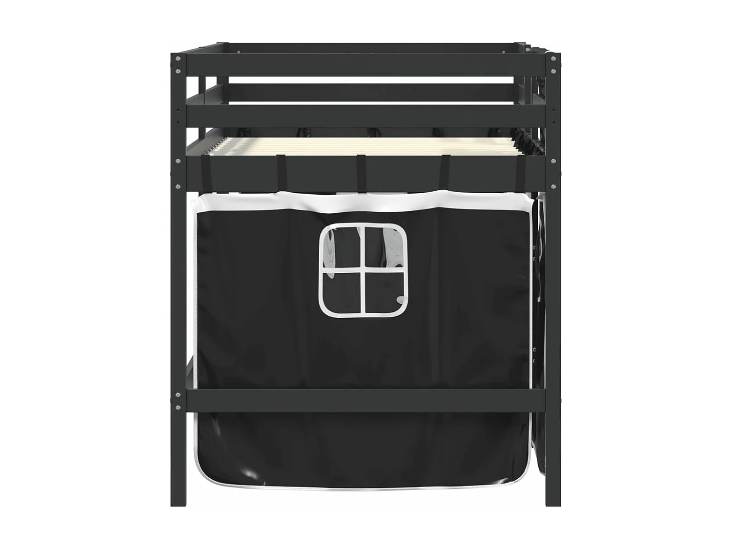Letto a Soppalco con Tende Bambini Bianco e Nero 90x200 cm Pino
