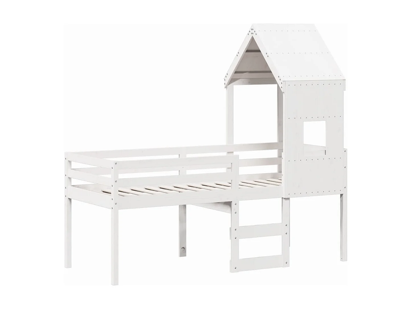 Letto a Soppalco con Tetto Bianco 90x200 cm in Legno di Pino