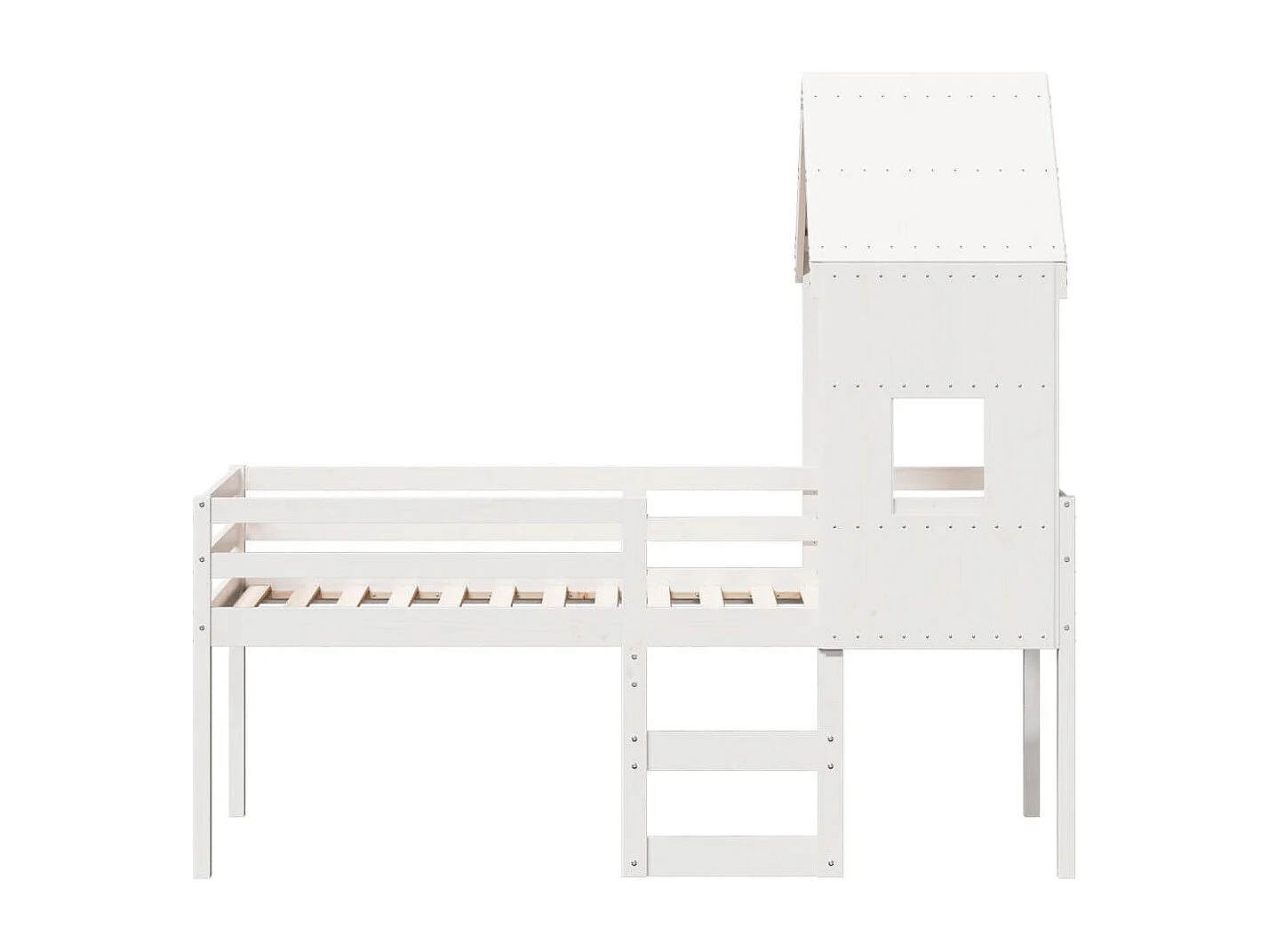 Letto a Soppalco con Tetto Bianco 90x200 cm in Legno di Pino
