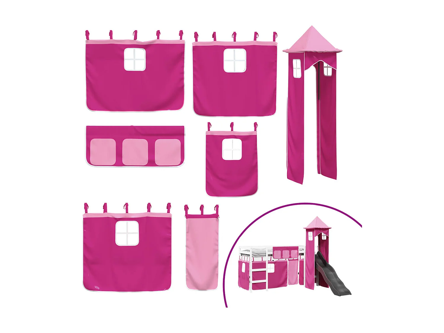 Cama alta para criança com torre 80x200 cm pinho maciço rosa