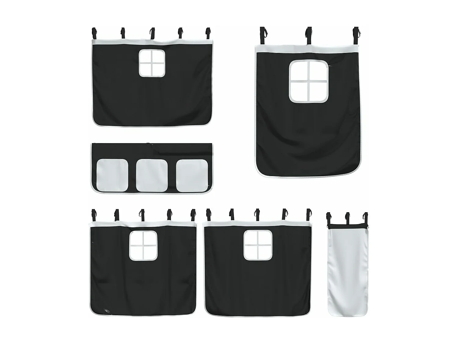 Lit mezzanine enfants et rideaux blanc/noir 90x200cm pin massif