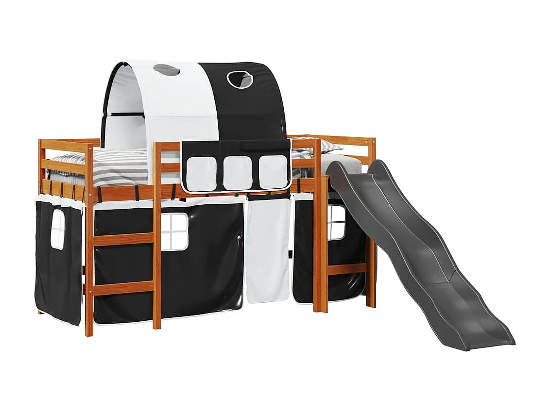 Lit mezzanine enfants et tunnel blanc/noir 90x200 cm pin massif