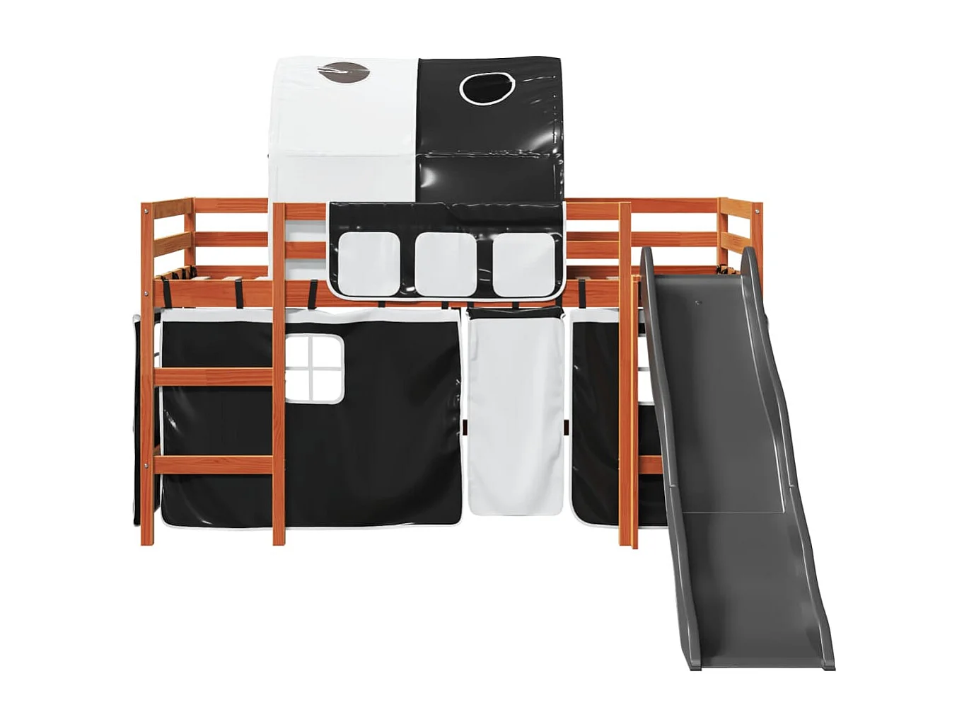 Lit mezzanine enfants et tunnel blanc/noir 90x200 cm pin massif