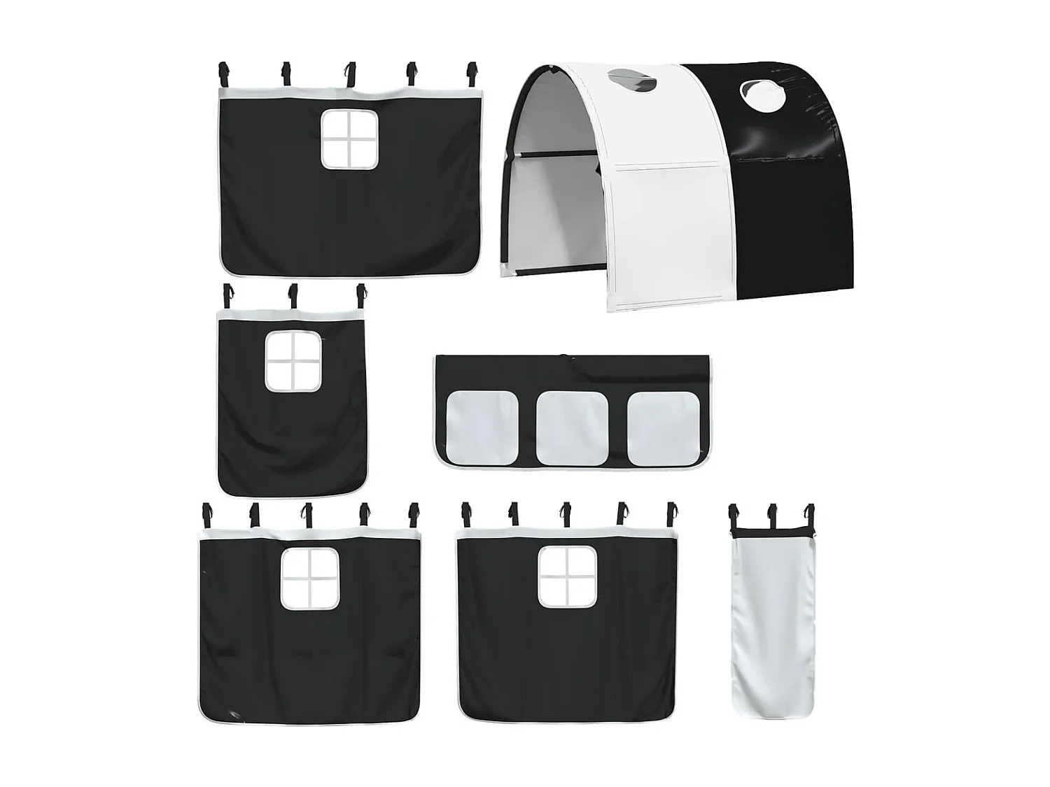 Lit mezzanine enfants et tunnel blanc/noir 90x200 cm pin massif