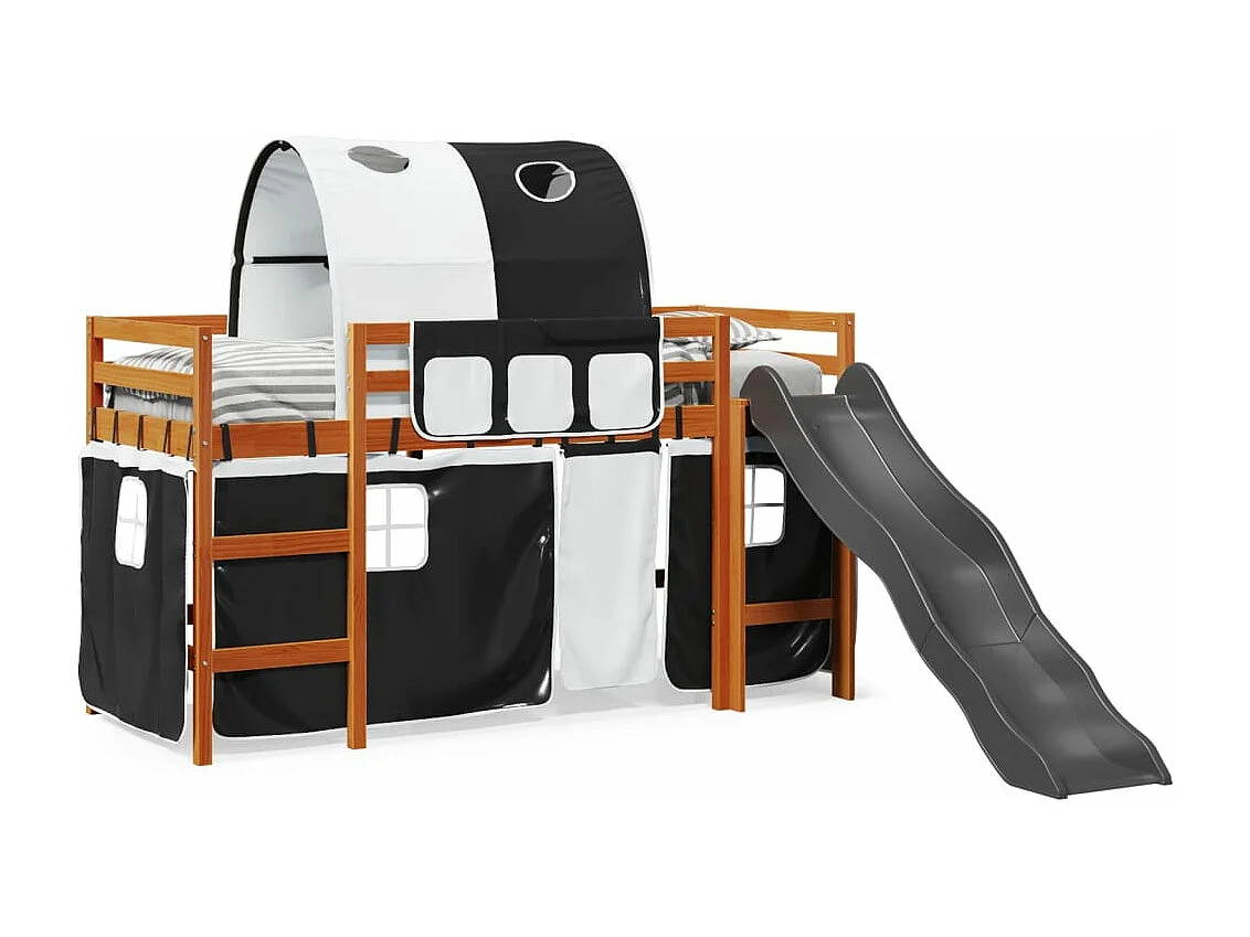 Cama alta niños con túnel madera pino blanco negro 90x200 cm