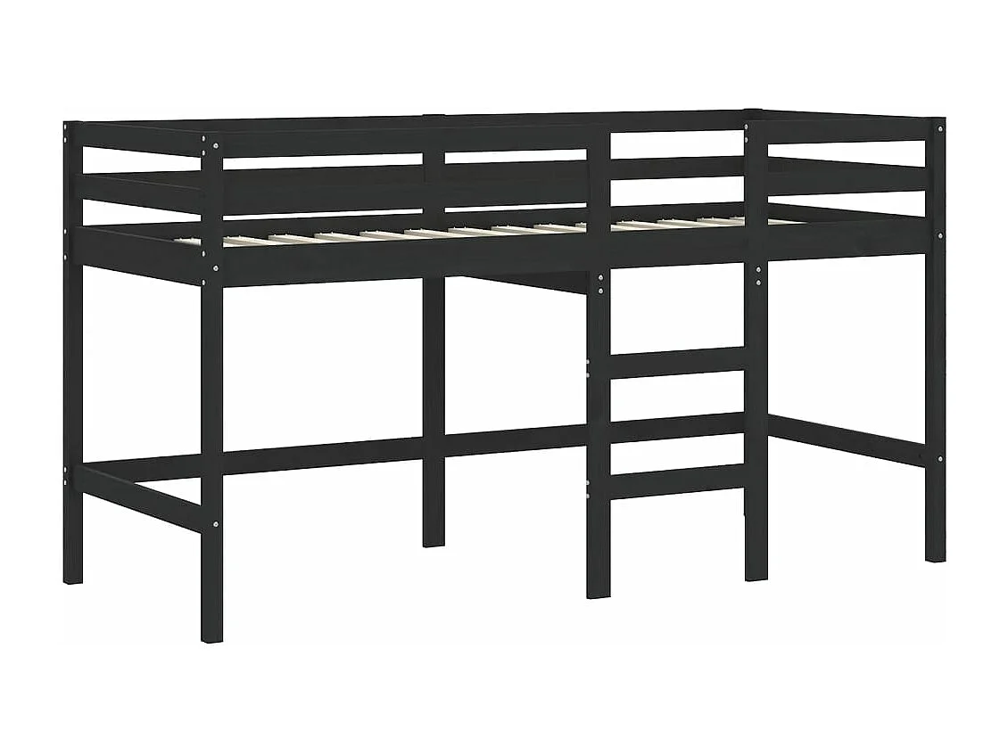 Kinderhoogslaper met gordijnen 90x190 cm grenenhout wit zwart