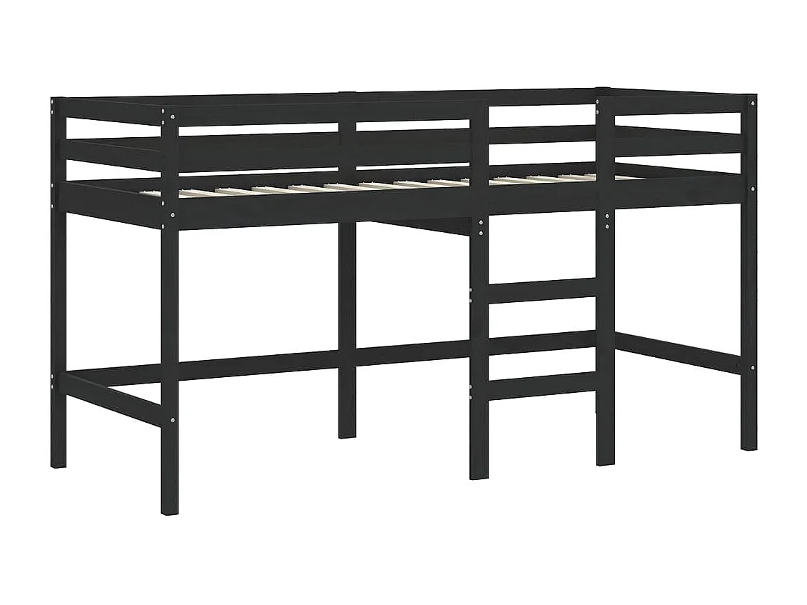 Kinderhoogslaper met gordijnen 90x190 cm grenenhout wit zwart