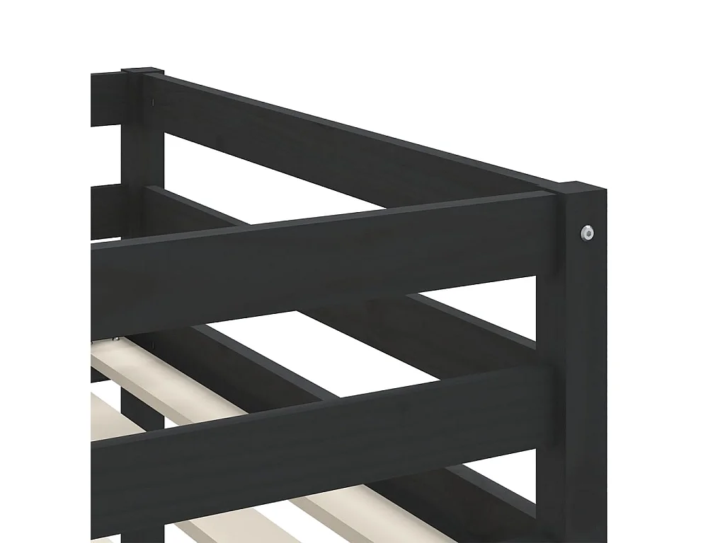 Kinderhoogslaper met gordijnen 90x190 cm grenenhout wit zwart