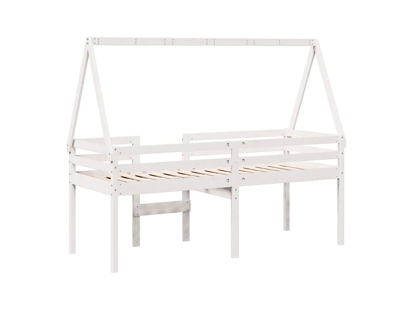 Hochbett mit Dach Weiß 75x190 cm Massivholz Kiefer