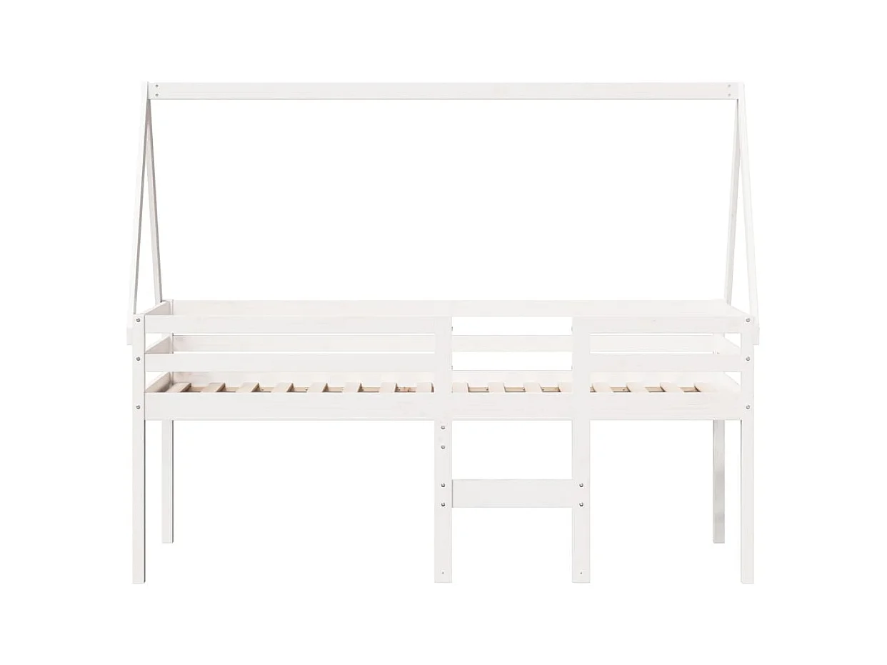Hochbett mit Dach Weiß 75x190 cm Massivholz Kiefer