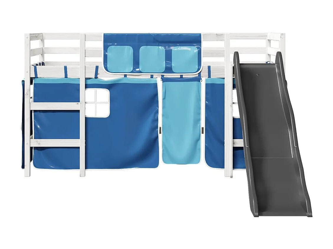 Lit mezzanine enfants et rideaux bleu 90x190cm bois pin massif