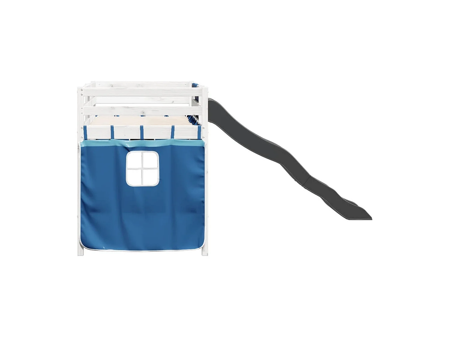 Lit mezzanine enfants et rideaux bleu 90x190cm bois pin massif