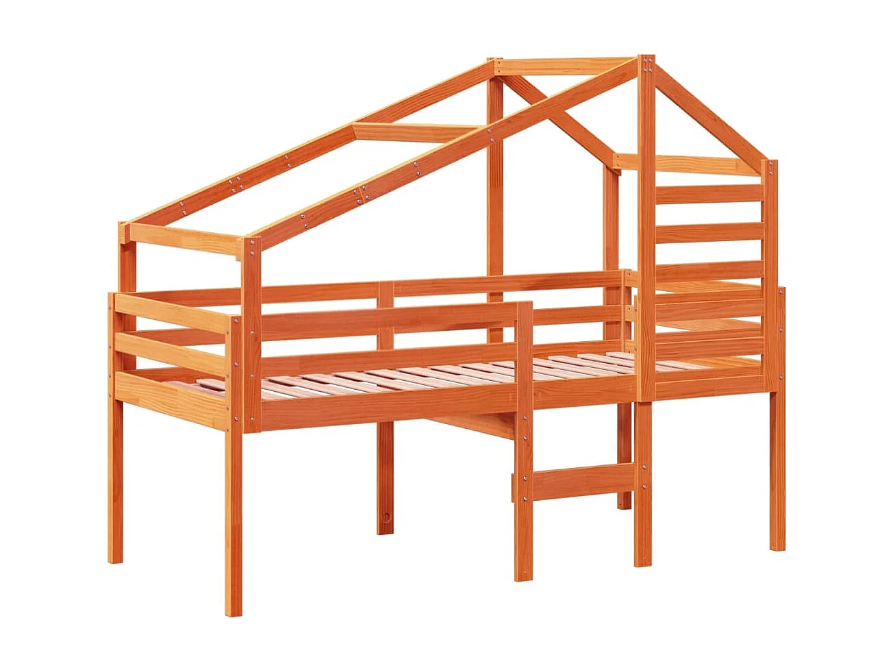 Letto a Soppalco con Tetto Cera 75x190cm Legno Massello di Pino