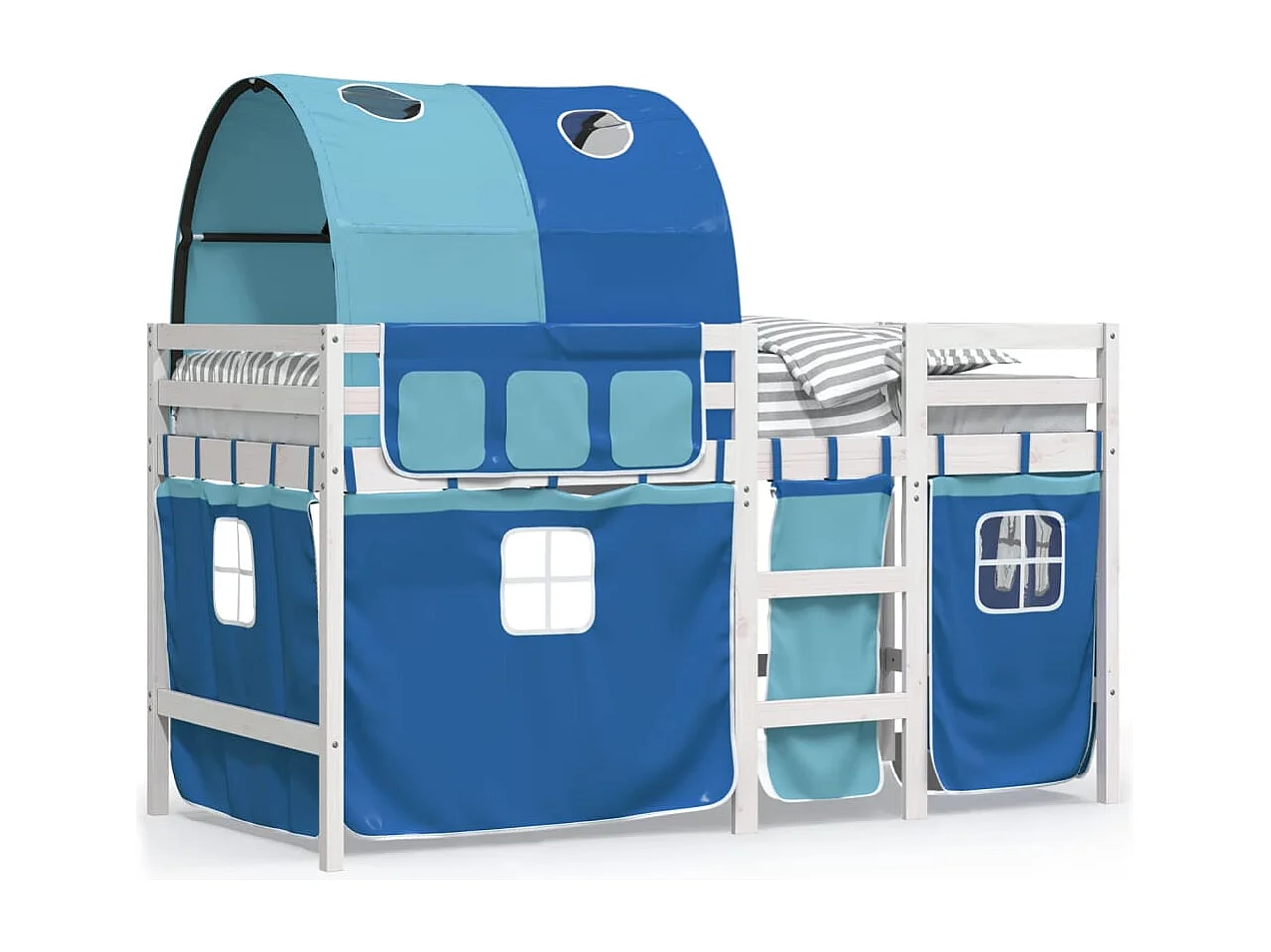 Letto a Soppalco con Tunnel Bambini Blu 90x190cm Massello Pino