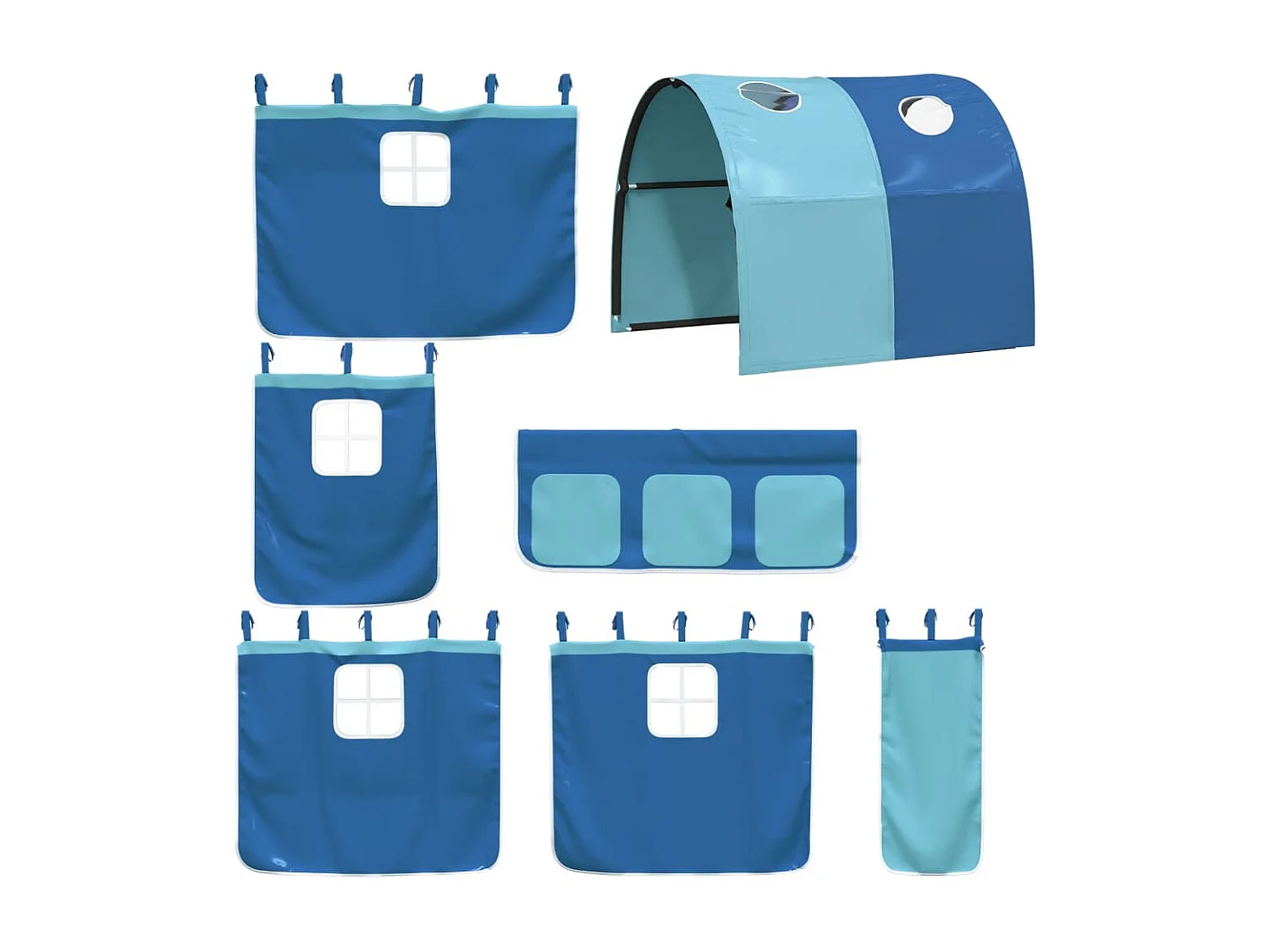 Letto a Soppalco con Tunnel Bambini Blu 90x190cm Massello Pino