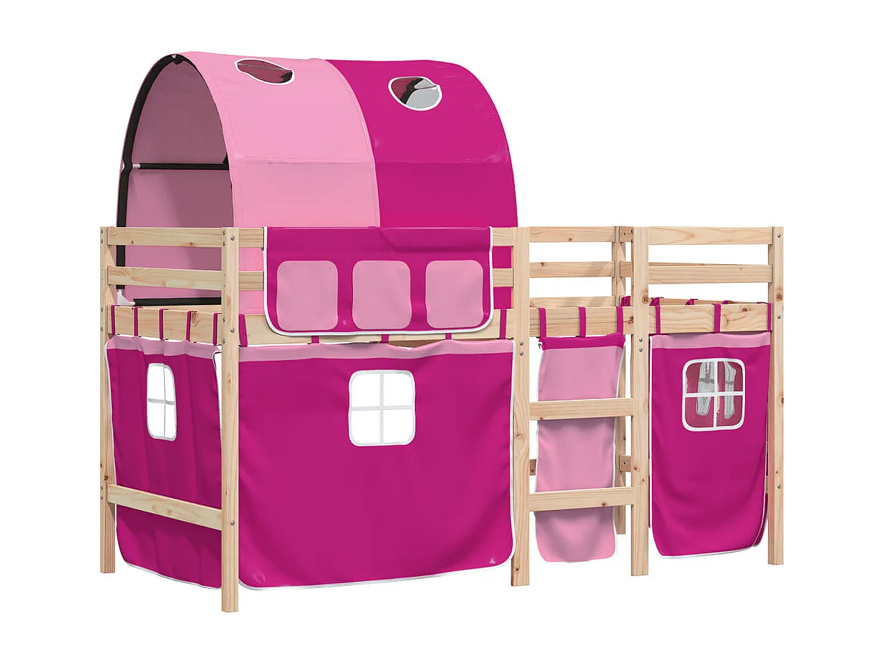 Lit mezzanine enfants avec tunnel sans matelas rose 90x200 cm
